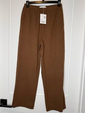 Oak + Fort Brown Ribbed Elastic Waist Straight Leg Pants XS NWT